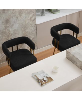 Modern decorative chair with gold metal legs, Teddy fleece upholstered