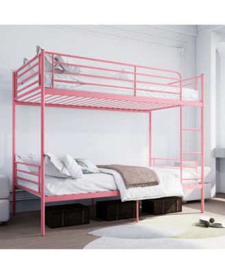 Pink Twin Over Twin Metal Bunk Bed with Ladder, Guardrail, Storage, Noise Free