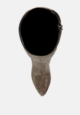 Womens Nebula Rhinestone Embellished Stiletto Calf Boots