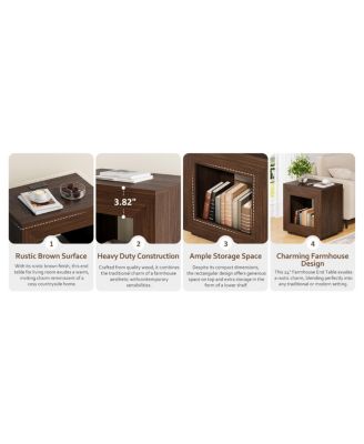 Rustic Wood End Table, 2 Tiered Square Side Table with Storage Shelf