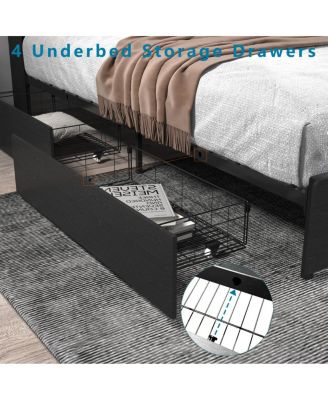  Full Bed Frame with 4 Storage Drawers, Headboard, LED & Charging Station