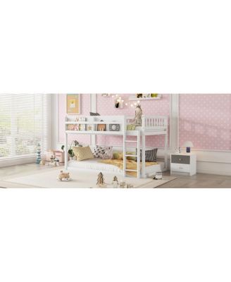  Low Twin Over Twin Bunk Bed with Ladder, Solid Wood