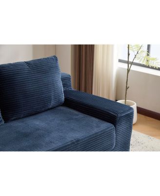 Dark-blue Corduroy Loveseat Sofa Bed with Reversible Cushions