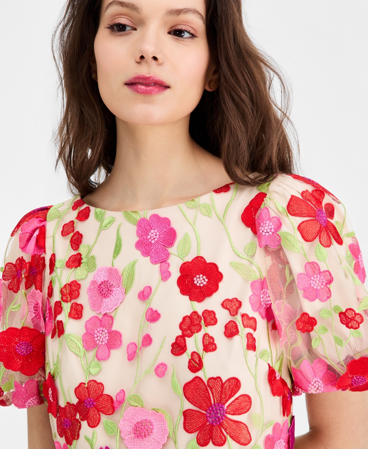 Eliza J Women's Floral-Embroidered Puff-Sleeve Dress