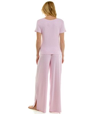 Women's Short-Sleeve T-Shirt and Wide Leg Pants, 2-Piece Pajama Set