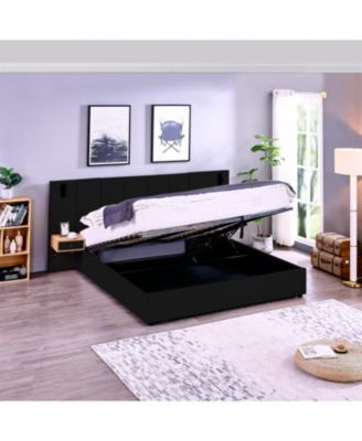 King Velvet Storage Bed with Shelves, Lamps & USB