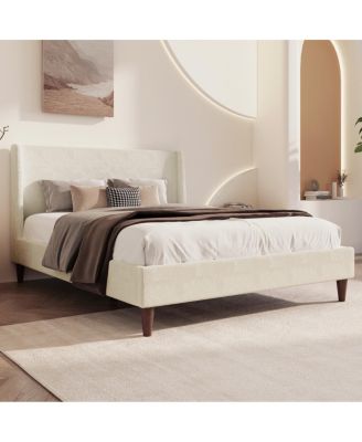 Modern Ivory Boucle Upholstered Platform Bed