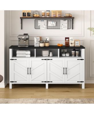 59" Modern 4-Door Sideboard Buffet with Power/USB, Adjustable Shelves, Metal Accents
