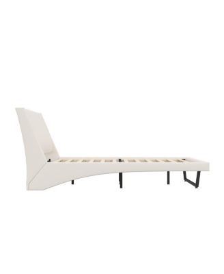  Queen Size White PU Leather Upholstered Platform Bed Frame, No Box Spring Needed