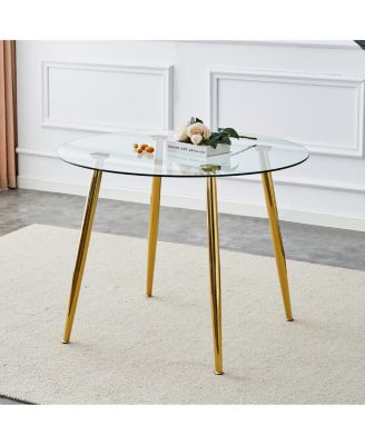 Modern 40" Glass Dining Table with Golden Metal Legs