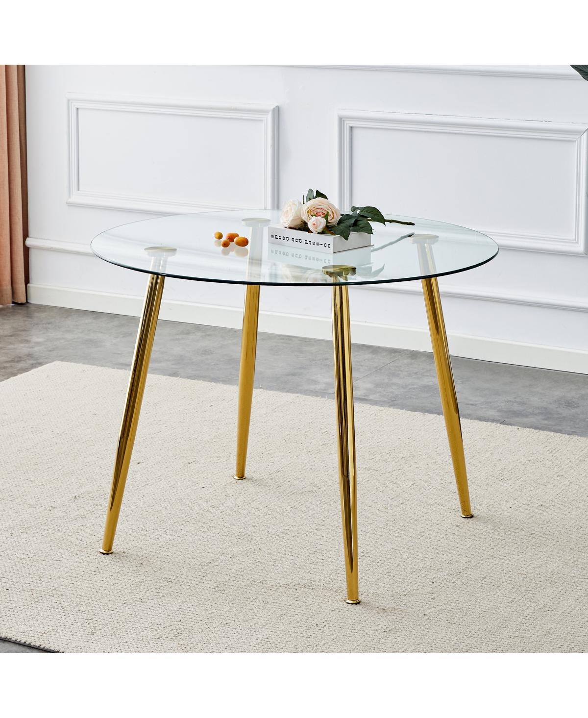 Streamdale Furniture Modern 40" Glass Dining Table with Golden Metal Legs