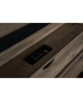 Farmhouse King Bed Frame with LED Lights, Charging Station & Storage Drawers