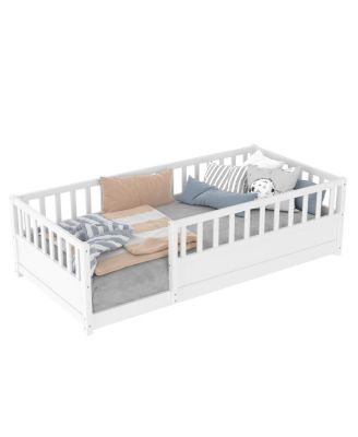 Twin Size Montessori Floor Bed with Security Barrier and Door