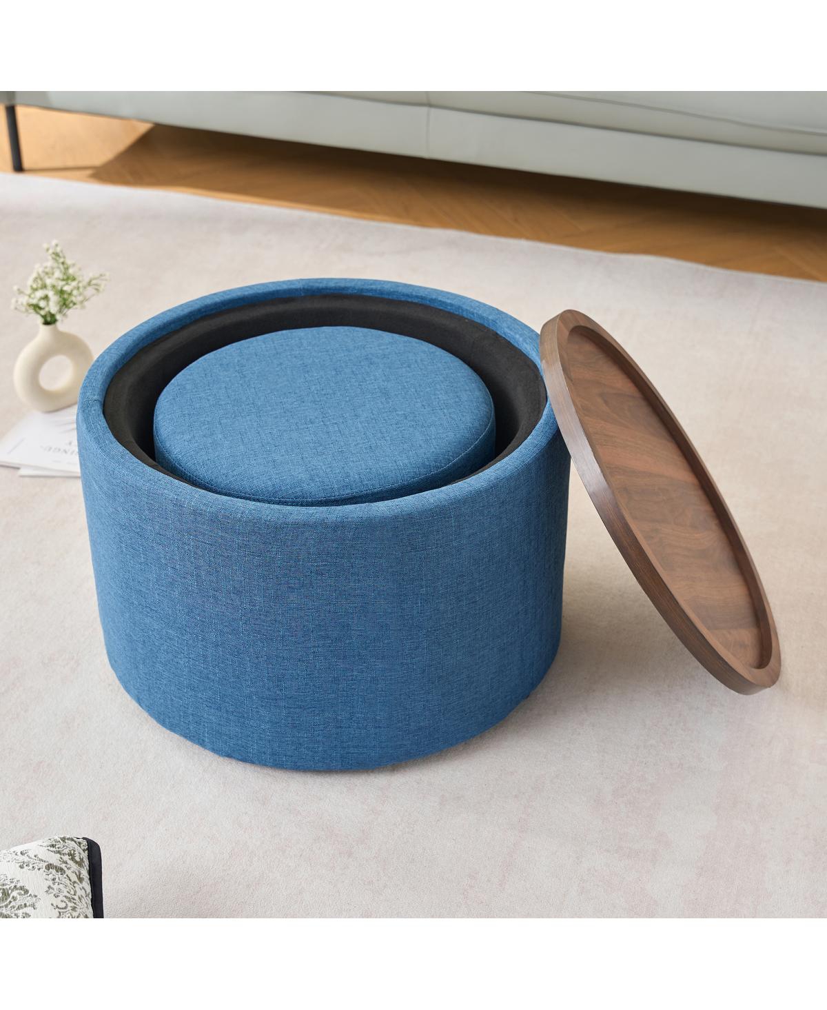 Streamdale Furniture Ball & Cast Nesting Storage Ottomans (2), Linen Upholstered