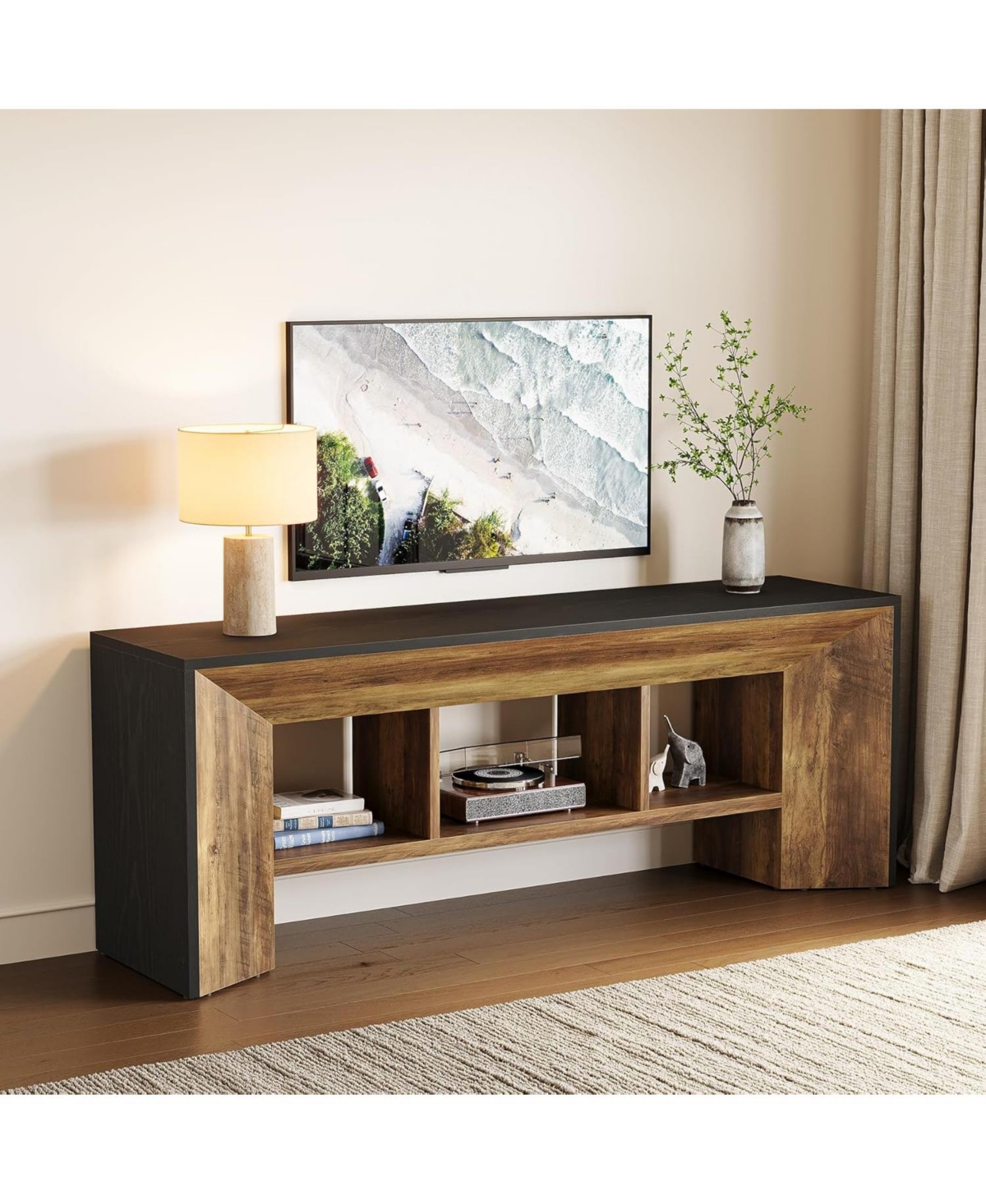 Tribesigns Tv Stand for Up to 70 Inch Tv, 63 Inches Long Entertainment Center with 3 Storage Cubes,Industrial Large Media Television Console