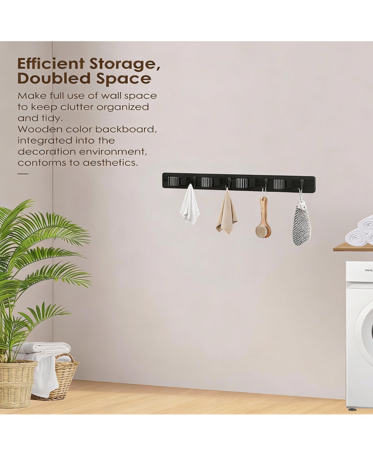 Yigii 4-Holder Wall Mounted Mop & Broom Holder with Anti-Slip Rubber