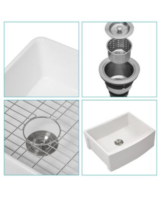 huluwat White Farmhouse Kitchen Sink Ceramic Arch Edge Apron Front Single Bowl