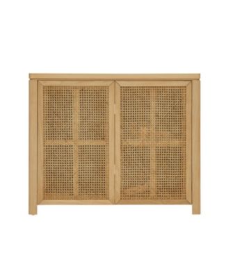 Mid Century Modern Rattan Sideboard Buffet Cabinet with 2 Outlets, Natural