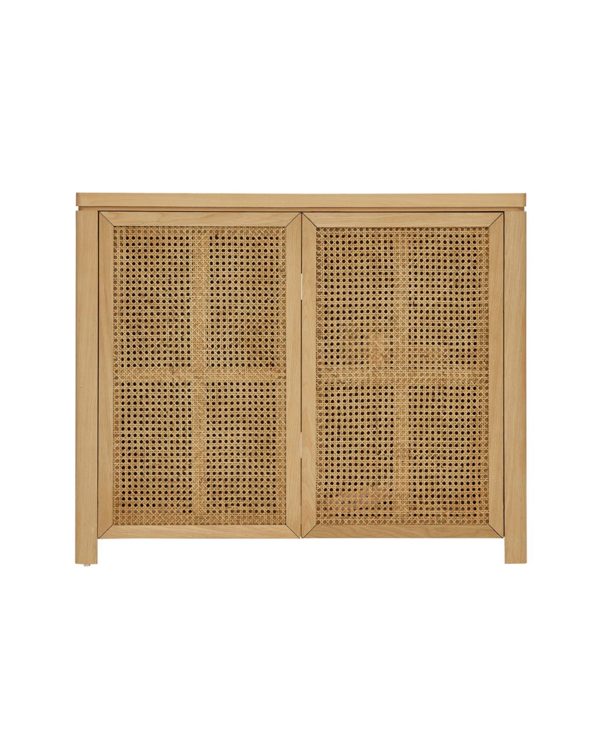 Streamdale Furniture Mid Century Modern Rattan Sideboard Buffet Cabinet with 2 Outlets, Natural