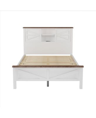 3-Piece Farmhouse Full Bed Set w/ Sliding Door Headboard, Nightstand & Dresser