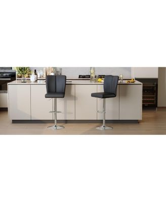 Streamdale Modern Black PU Bar Stool Set - 2-Piece with Silver Legs