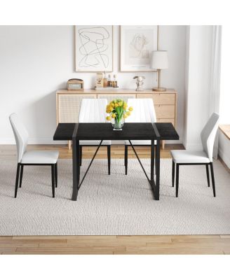Black Faux Wood Grain MDF Dining Table Set with 4 PU Chairs.
