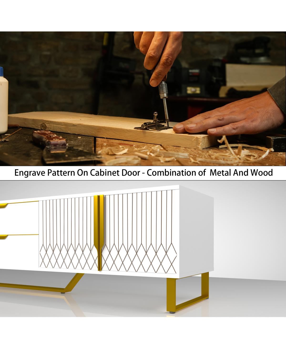 Streamdale Furniture Streamdale White Tv Console with Carved Design, Metal Legs, Large Storage