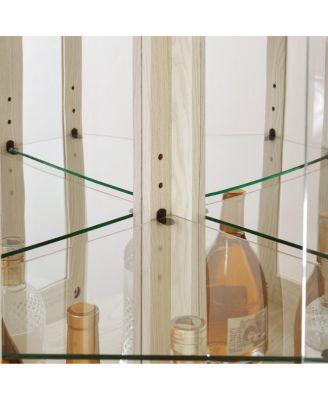 Streamdale Corner Glass Cabinet Lighted Curio Display Case for Living Room, Antique White.