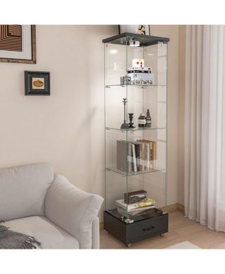 Modern Glass Display Cabinet with Drawer & LED Lights