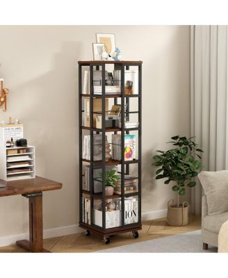5 Tiers Rotating Bookshelf, 360 Display Wood Spinning Bookshelves