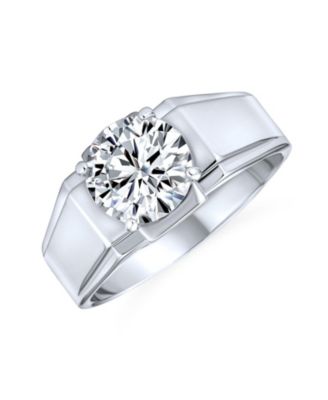 Large 6CTW Solitaire Cubic Zirconia Mens Ring Wide Band CZ Silver Plated