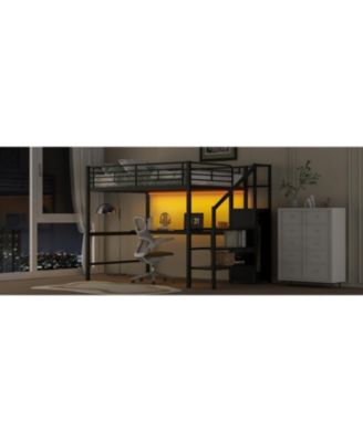 Metal Loft Bed with Desk, Storage Staircase & Wardrobe