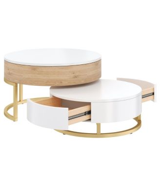 Modern Round Lift-top Nesting Coffee Tables with 2 Drawers