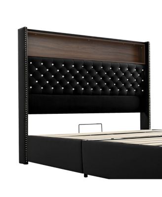 Queen Size Velvet Tufted Bed Frame with USB & Night Light