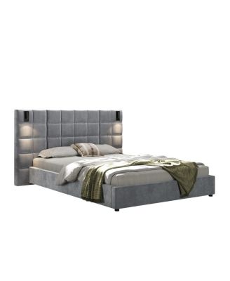 Queen Size Velvet Upholstered Bed Frame with USB Port