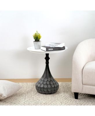 Streamdale Accent Metal Coffee Table, Pedestal, Hand-hammered, White+Black