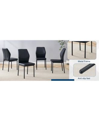 Luxury Simple Chair - Set of 4 Black PU Dining Chairs with Metal Legs