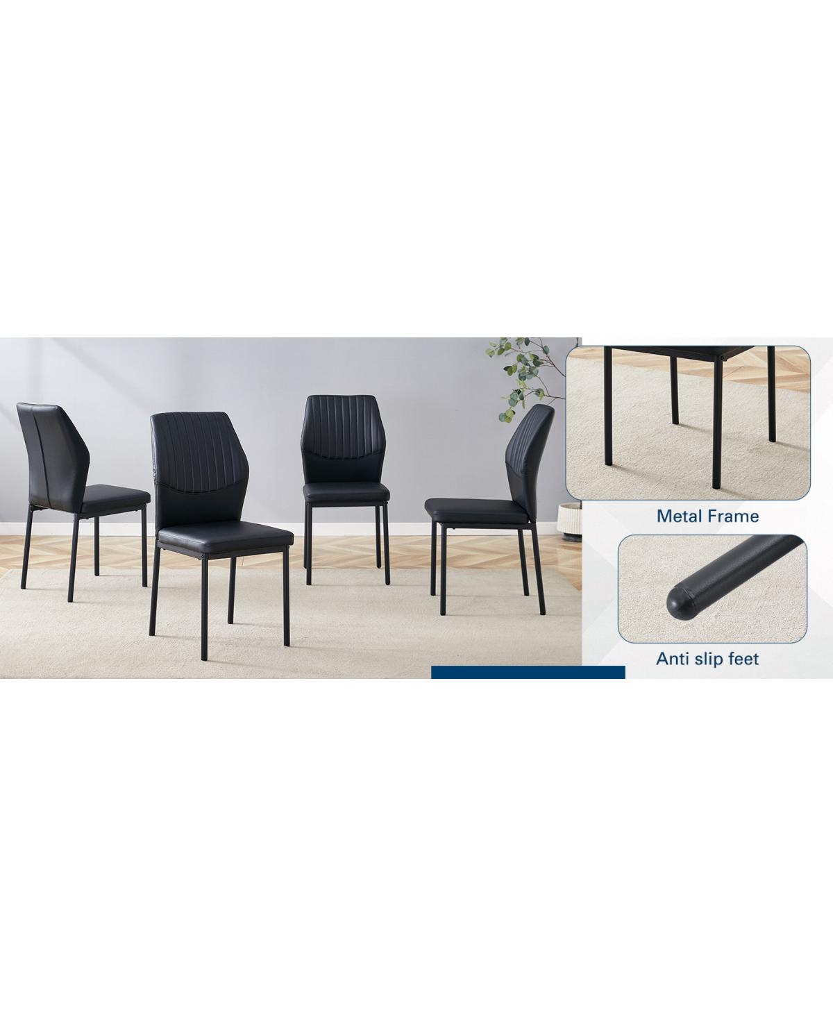 Streamdale Furniture Luxury Simple Chair - Set of 4 Black Pu Dining Chairs with Metal Legs