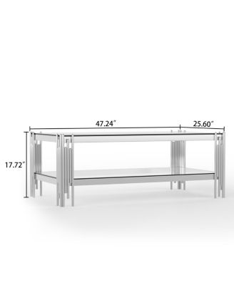 Double Layer Tempered Glass Coffee Table with Mirror Stainless Steel Frame