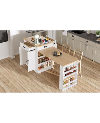 Extendable Island console with drawers, cabinet, and shelving