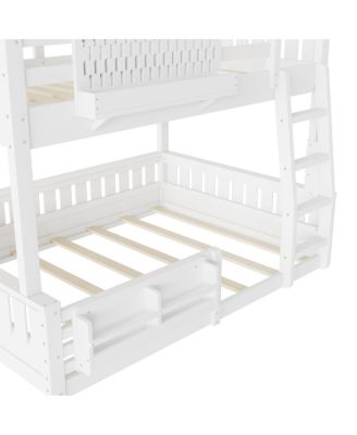 Full XL over Queen Bunk Bed with Ladder, Guardrails, Pegboard & Bookshelf