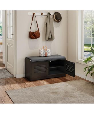 Streamdale Shoe Storage Bench with 2 Door Cabinet and Cushion, Adjustable Shelves