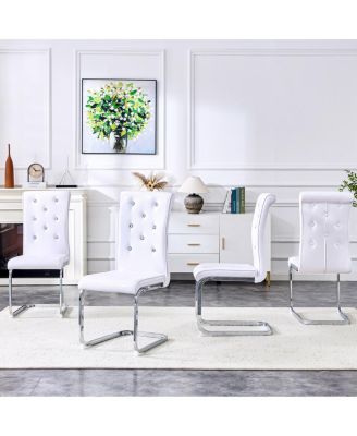 Set of 2 Retro Alligator Upholstered Dining Chairs with Crystal Buckle & Faux Leather