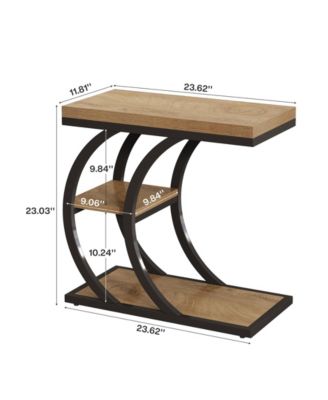 End Table for Living Room Set of 2, 3-Tier Narrow Wood Couch C-Shaped Side Table with Storage, Industrial Nightstand