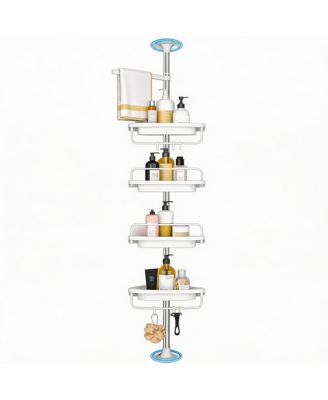 Extendable Rustproof Stainless Shower Caddy with 4 Shelves for Easy Drainage and Stability