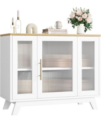 36 Inch Sideboard Buffet, Decorative Cabinet with Fluted Glass Doors and Adjustable Shelves, Modern Coffee Bar Cabinet for Kitchen, Dining Room