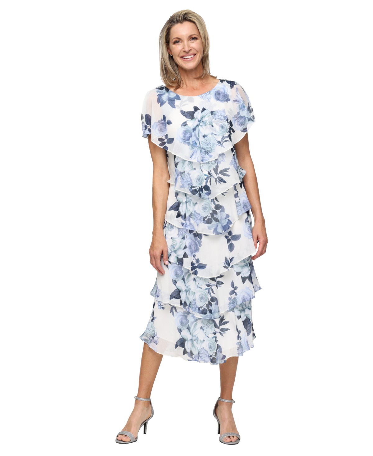 Женские платья SL Fashions Women's Tea Length Crewneck Tiered Dress — фото 1