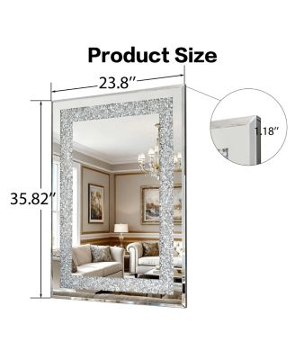 Crystal Crush Diamond Silver Mirror, 36x24 in, Beveled Edge, Decorative Wall Mirror for Living Room, Bedroom, Entryway