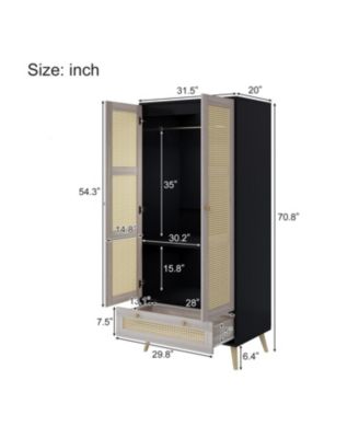 70" Rattan Door Armoire Boho Wardrobe Closet