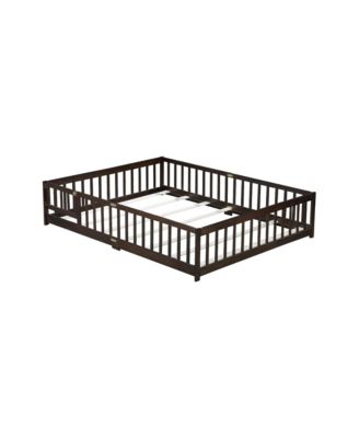 Queen Floor Bed with Fence & Guardrails